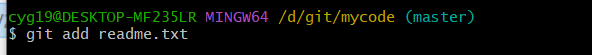 使用命令 git add readme.txt添加到暂存区里面去。
