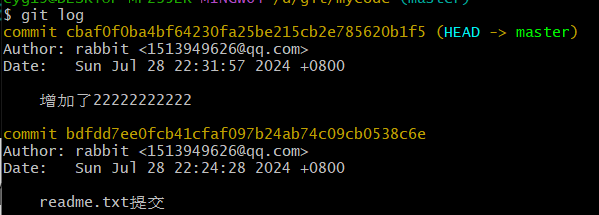 使用git log 来查看下历史记录信息